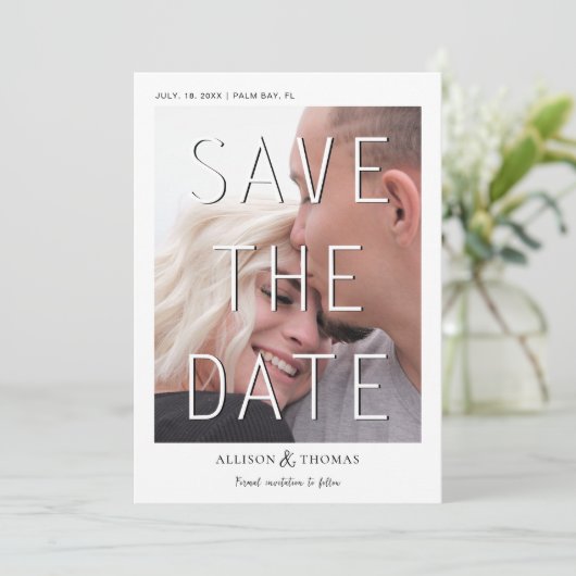 Moderner QR-Code für Foto Save the Date Einladung (Stehend Vorderseite)