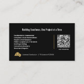 Moderner QR-Code für Generalunternehmer in Schwarz Visitenkarte (Rückseite)