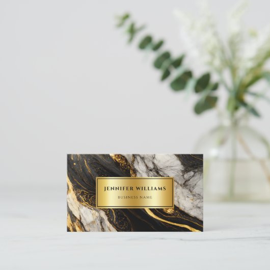 Moderner QR-Code für Goldschwarz und Weiß-Marmor Visitenkarte (Stehend Vorderseite)