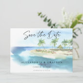 Moderner QR-Code für Hochzeiten am Strand des trop Save The Date (Stehend Vorderseite)