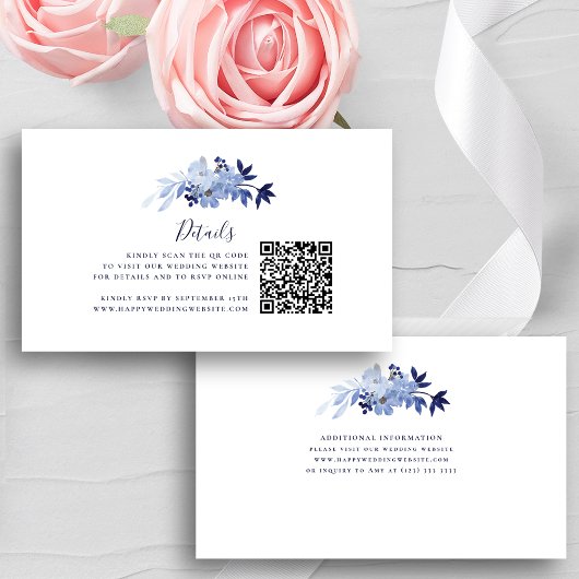 Moderner QR-Code für Hochzeiten von Blauer Flora u Begleitkarte