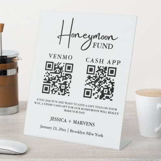 Moderner QR-Code für Hochzeitsflitterwochen Sockelschild (In Situ)