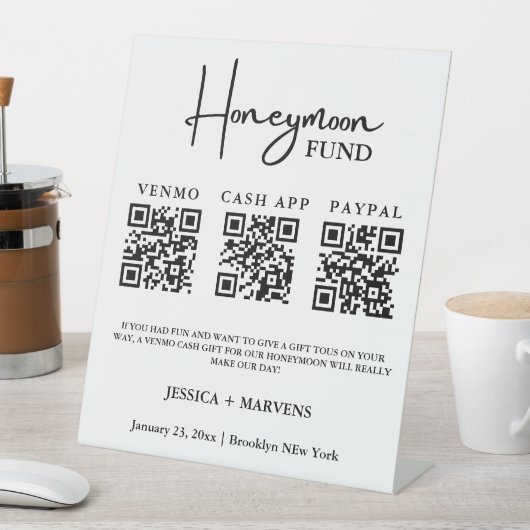 Moderner QR-Code für Hochzeitsflitterwochen Sockelschild (In Situ)