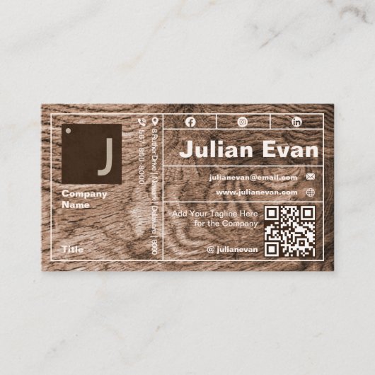 Moderner QR-Code für holzgraue Typografie Visitenkarte (Vorderseite)