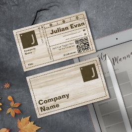 Moderner QR-Code für holzgraue Typografie Visitenkarte