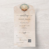 Moderner QR-Code für Küstenseashell Sand Watercolo All In One Einladung (Innen Boden)