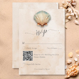 Moderner QR-Code für Küstenseeschellen und Hochzei RSVP Karte