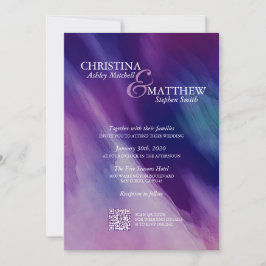 Moderner QR-Code für Lila Hochzeit von Navy Blue Einladung