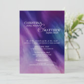 Moderner QR-Code für Lila Hochzeit von Navy Blue Einladung (Stehend Vorderseite)