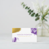 Moderner QR-Code für Lila und goldene Wasserfarben Visitenkarte (Stehend Vorderseite)