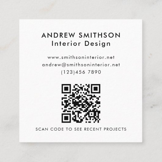 Moderner QR-Code für minimale geometrische Schwarz Quadratische Visitenkarte (Rückseite)