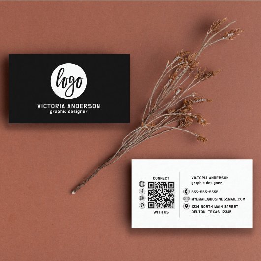 Moderner QR-Code für minimale weiße und schwarze L Visitenkarte