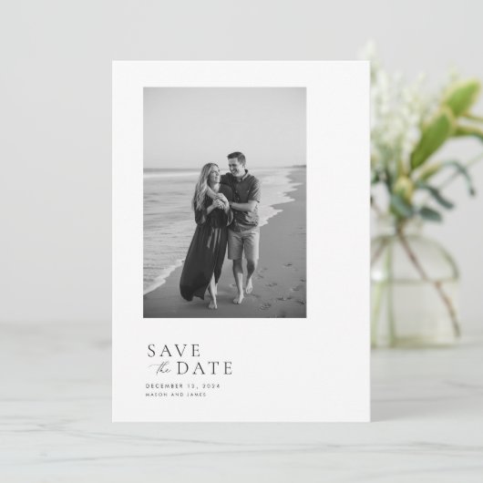 Moderner QR-Code für Minimalistisch 2 Foto Save The Date (Stehend Vorderseite)