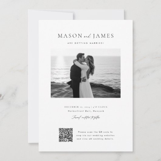 Moderner QR-Code für Minimalistisch 2 Foto Save The Date (Rückseite)