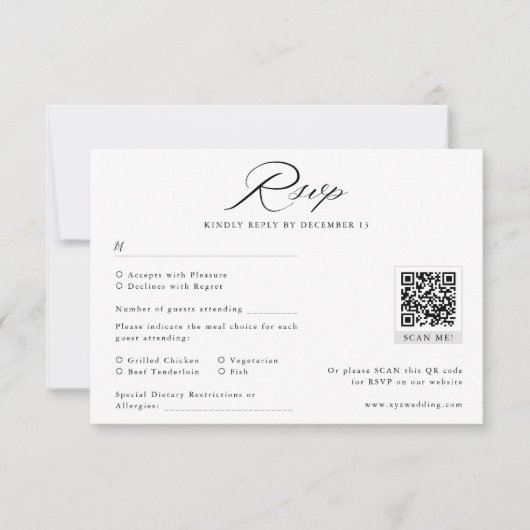 Moderner QR-Code für Minimalistische Hochzeiten in RSVP Karte (Vorderseite)