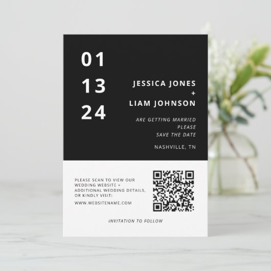 Moderner QR-Code für Minimalistische Hochzeiten in Save The Date (Stehend Vorderseite)