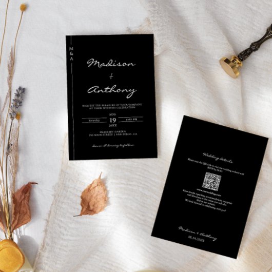 Moderner QR-Code für Minimalistische Hochzeitmonog Einladung