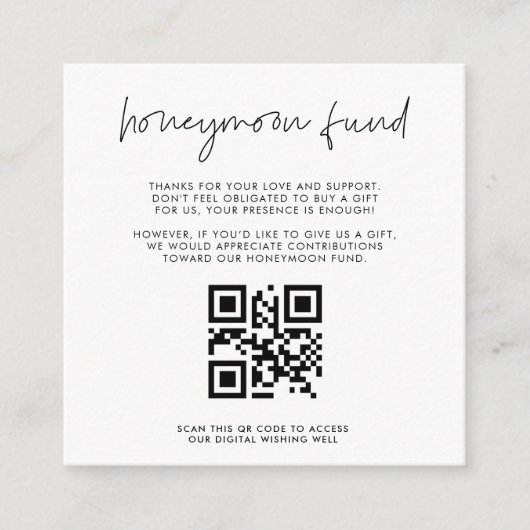 Moderner QR-Code für Minimalistische Honeymoon-Fon Begleitkarte (Vorderseite)