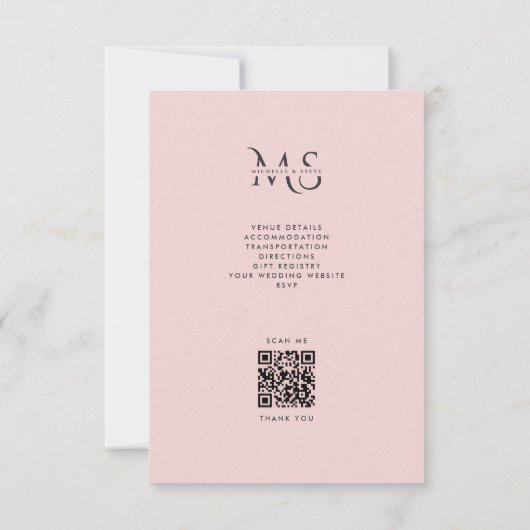 Moderner QR-Code für Minimalistische Rosa Hochzeit Einladung (Rückseite)