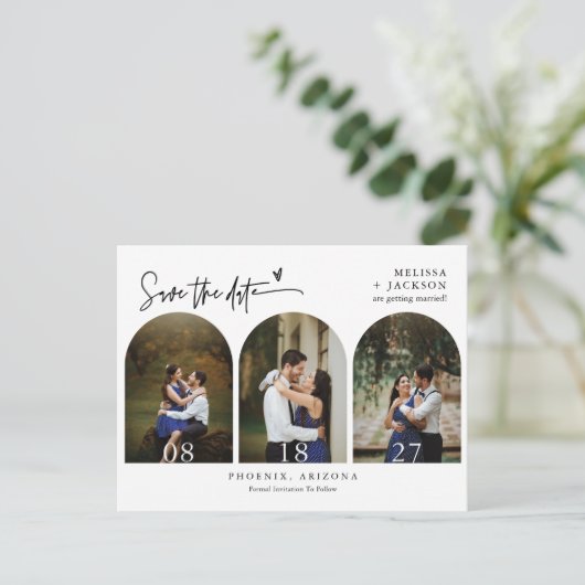 Moderner QR-Code für Minimalistisches Foto Save th Postkarte (Stehend Vorderseite)