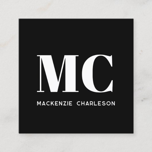 Moderner QR-Code für Monogramm-Initialen Schwarz-w Quadratische Visitenkarte (Vorderseite)