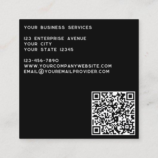 Moderner QR-Code für Monogramm-Initialen Schwarz-w Quadratische Visitenkarte (Rückseite)