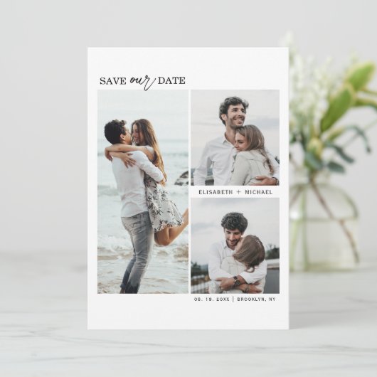 Moderner QR-Code für Multi-Fotos Save the Date Hoc Einladung (Stehend Vorderseite)