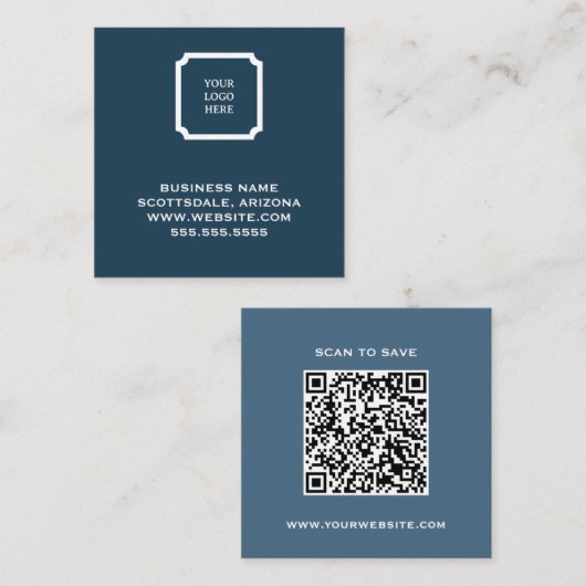 Moderner QR-Code für Navy Quadratische Visitenkarte (Vorne/Hinten)
