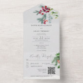 Moderner QR-Code für Pine Berries & Snow Gray All In One Einladung (Innen Boden)