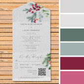 Moderner QR-Code für Pine Berries & Snow Gray All In One Einladung