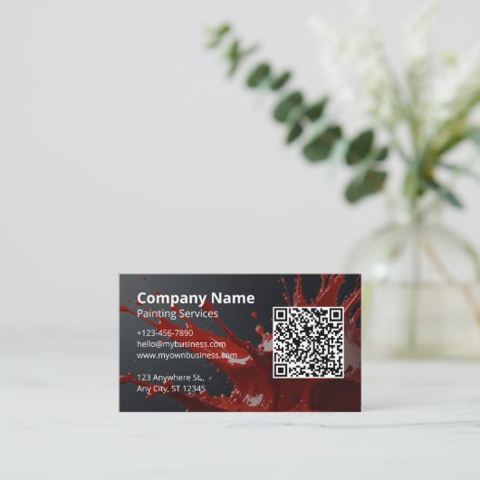 Moderner QR-Code für rote Maler Visitenkarte (Stehend Vorderseite)