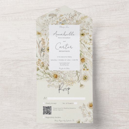 Moderner QR-Code für rustikal getrocknete Milchpro All In One Einladung (Innen Boden)