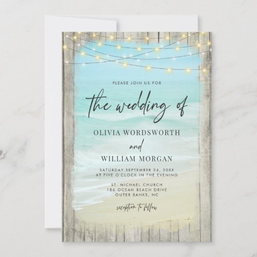 Moderner QR-Code für rustikale Hochzeiten am Stran Einladung (Vorderseite)