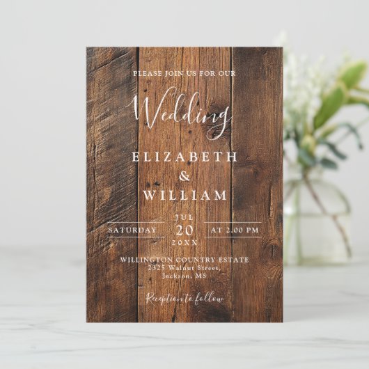 Moderner QR-Code für rustikales Barnholz Einladung (Stehend Vorderseite)