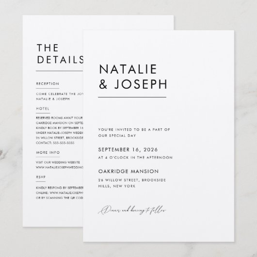 Moderner QR-Code für Schwarz & Ecru Einladung (Vorne/Hinten)