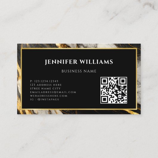 Moderner QR-Code für Schwarz-weiß- und Goldmarmor Visitenkarte (Rückseite)