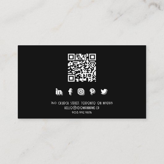 Moderner QR-Code für schwarze Unternehmen Visitenkarte (Rückseite)