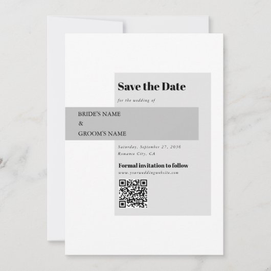 Moderner QR-Code für Schwarzweiß-Hochzeiten Save The Date (Vorderseite)