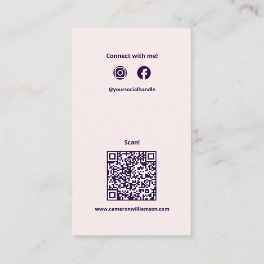 Moderner QR-Code für Solid Blush Monogram Visitenkarte (Rückseite)