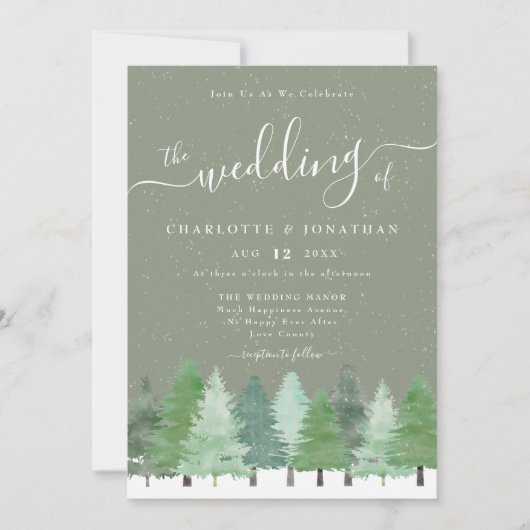 Moderner QR-Code für Winterwaldstätte Grüne Hochze Einladung (Vorderseite)