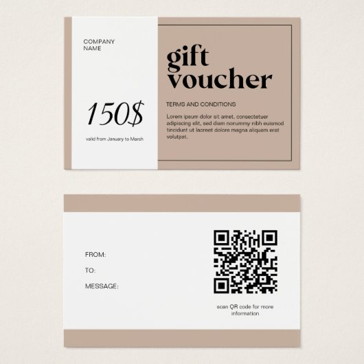 Moderner QR Code Geschenkgutschein (Vorne & Hinten)