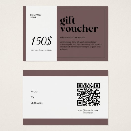 Moderner QR Code Geschenkgutschein (Vorne & Hinten)
