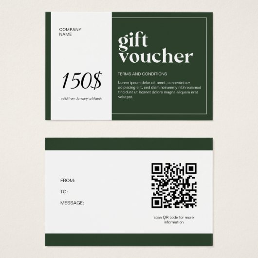 Moderner QR Code Geschenkgutschein (Vorne & Hinten)