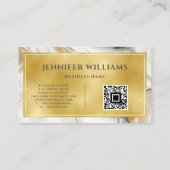 Moderner QR Code Gold Weißer Marmor Elegant Visitenkarte (Rückseite)