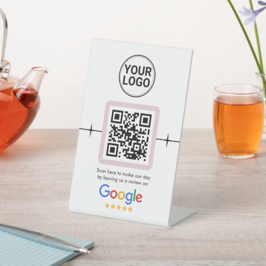 Moderner QR-Code Google-Bewertung Custom-Logo Sockelschild (In SItu)