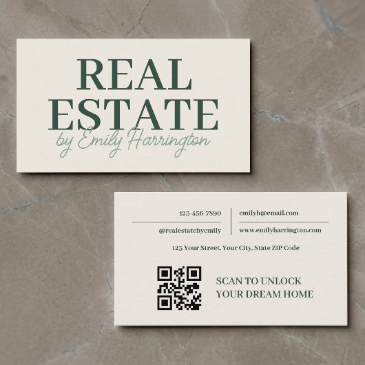 Moderner QR-Code Grüne Immobilienmaklerin Visitenkarte