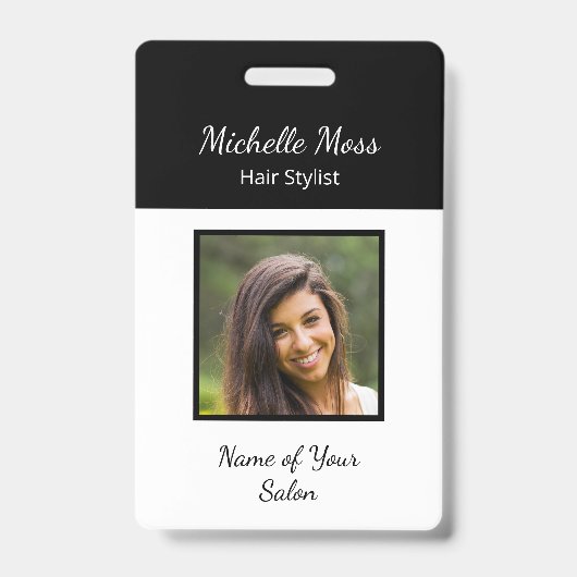 Moderner QR-Code Hair Stylist Schwarz-weiß Ausweis (Vorderseite)