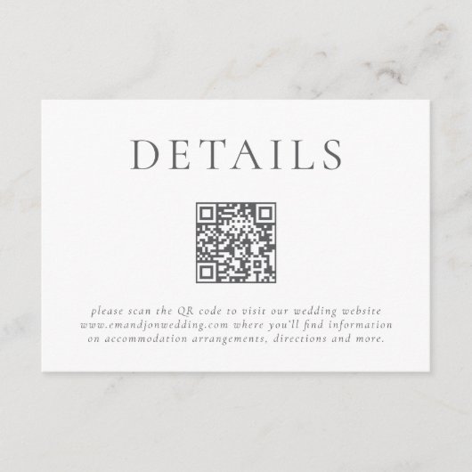 Moderner QR Code Hochzeitsdetails Begleitkarte (Vorderseite)