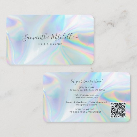 Moderner QR Code Holographic Makeup Stylist Visitenkarte (Vorne/Hinten)
