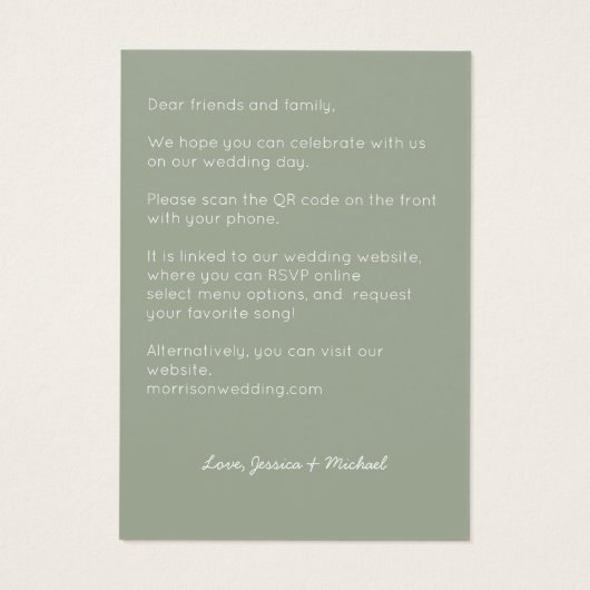 Moderner QR-Code in einer Einladung zur Hochzeit (Rückseite)